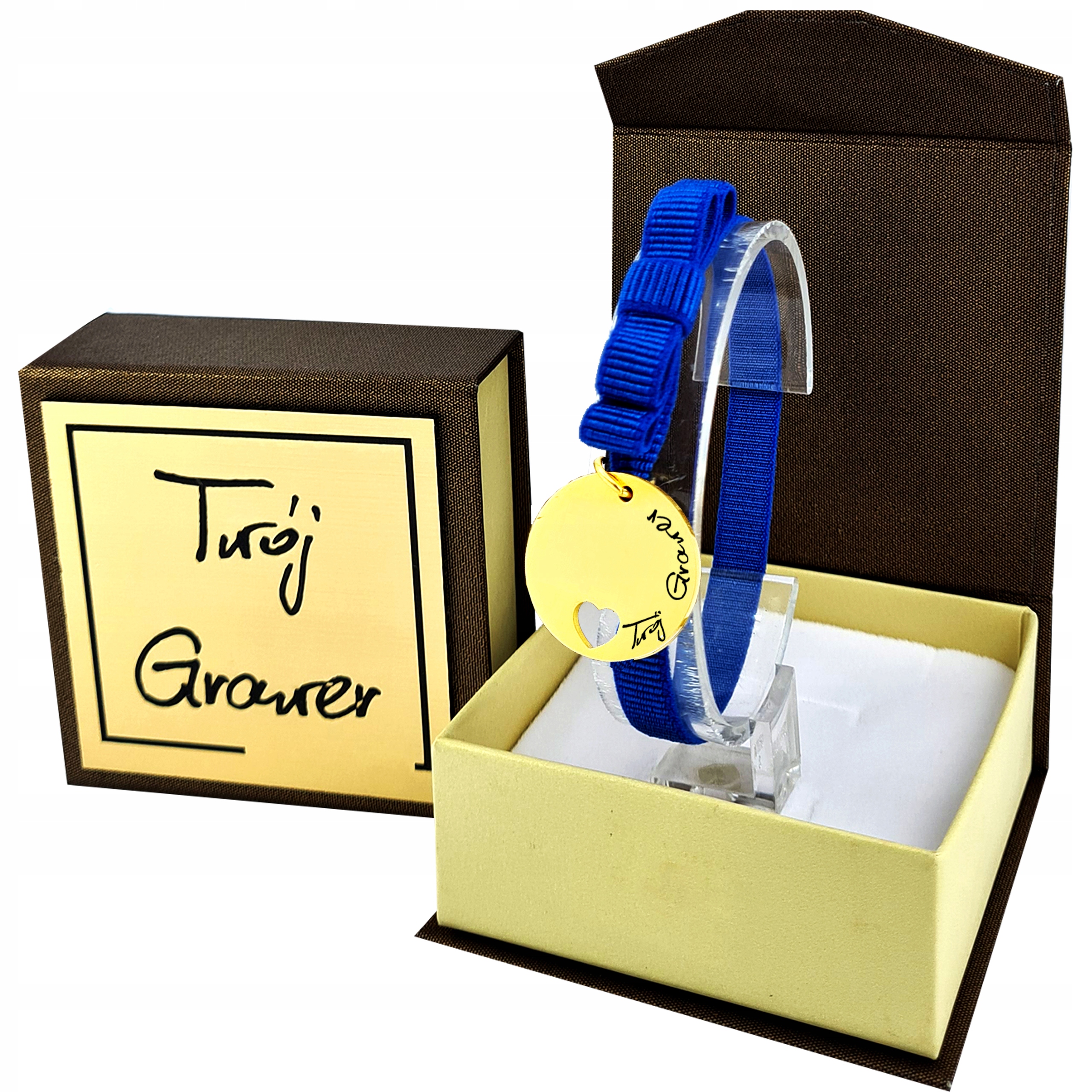 

Bransoletka z Grawerem Złota Serce Kobalt