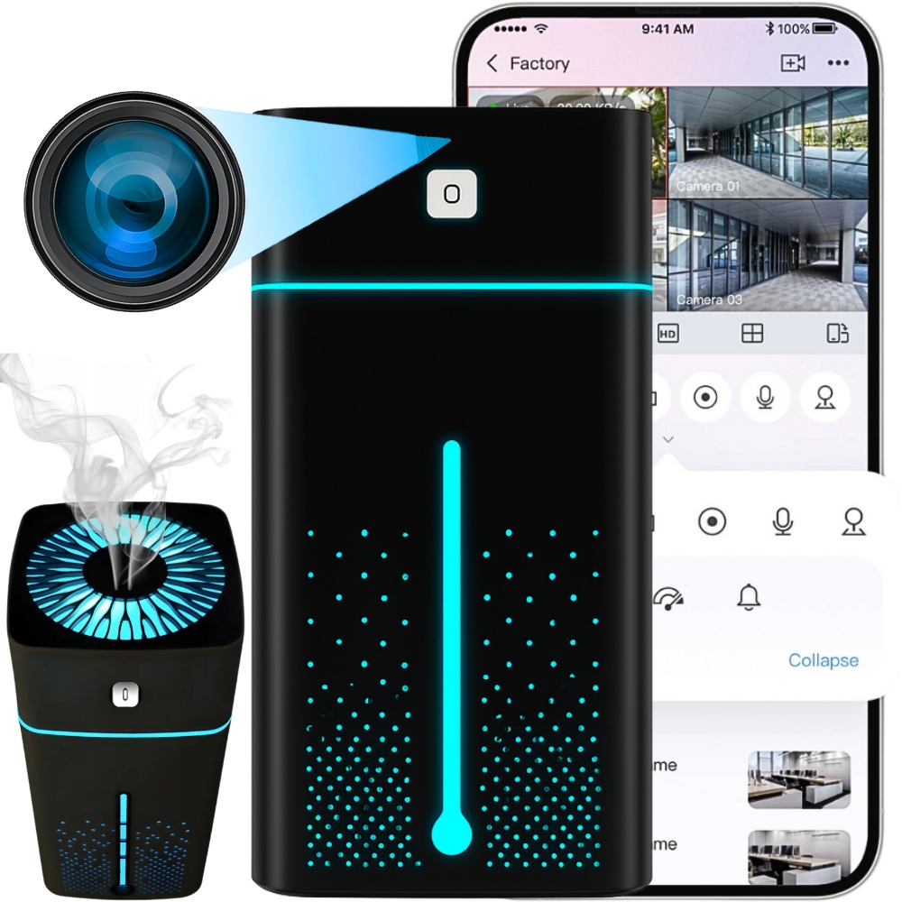 Mini Špionážní Wifi Kamera Ve Zvlhčovači, Senzor Pohybu, Náhled Na Telefon