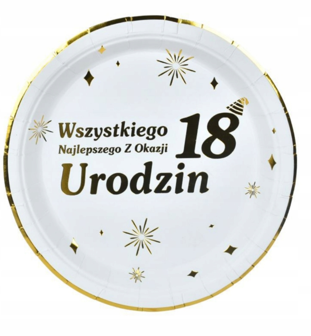 

Talerzyki Papierowe 18 urodziny białe złote Ds