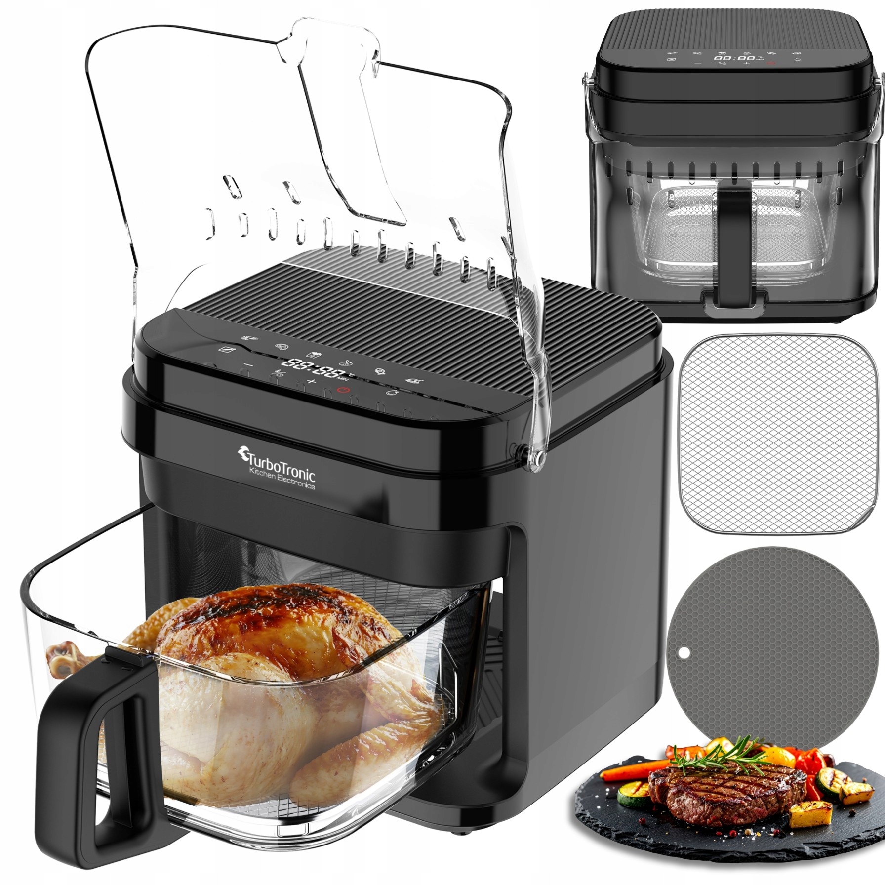 Frytownica Beztłuszczowa 5,5L Air Fryer 1200W Szklany Kosz Do Smażenia