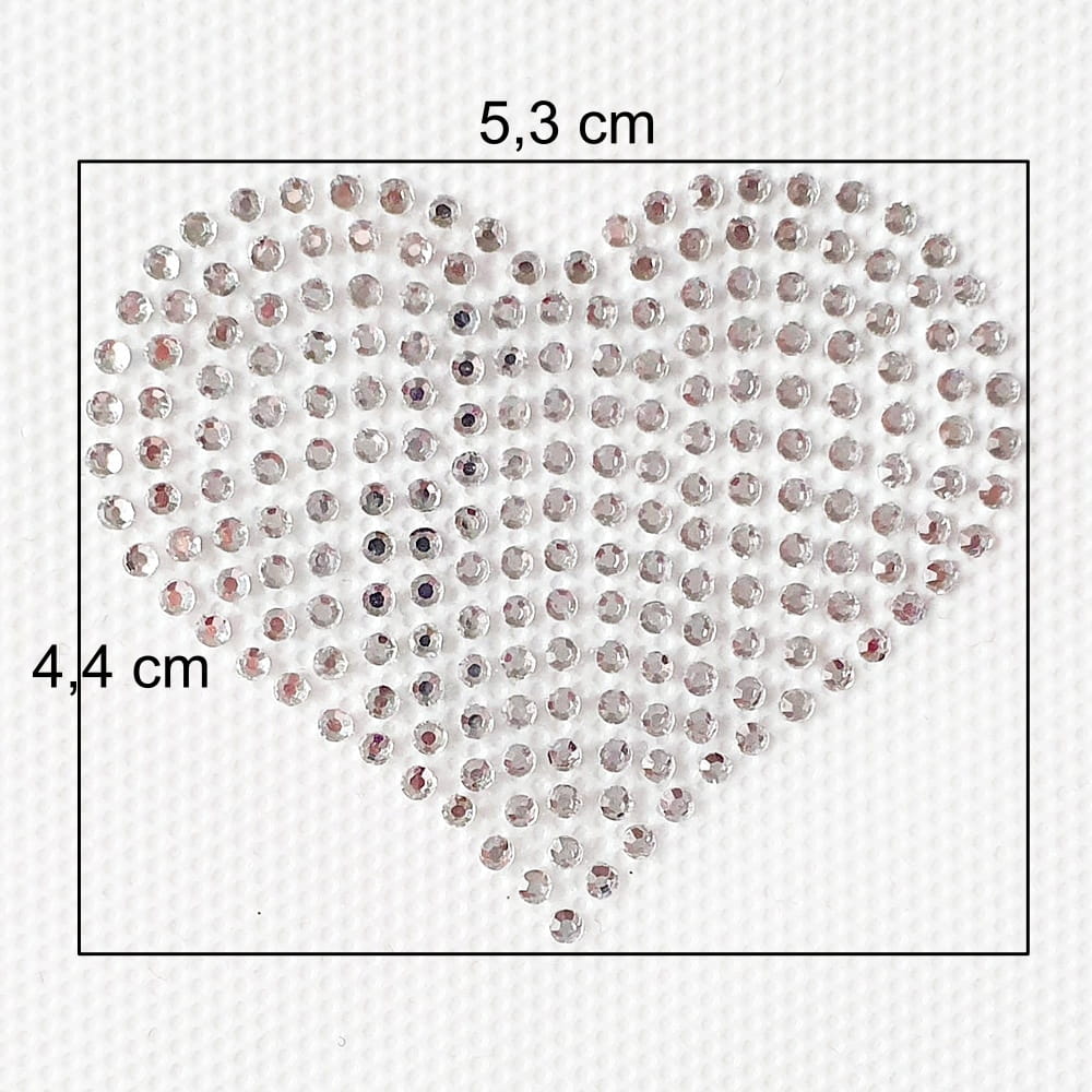 Naprasowanka na odzież ze srebrnymi cyrkoniami - Serce 5,3 x 4,4 cm Stan opakowania oryginalne