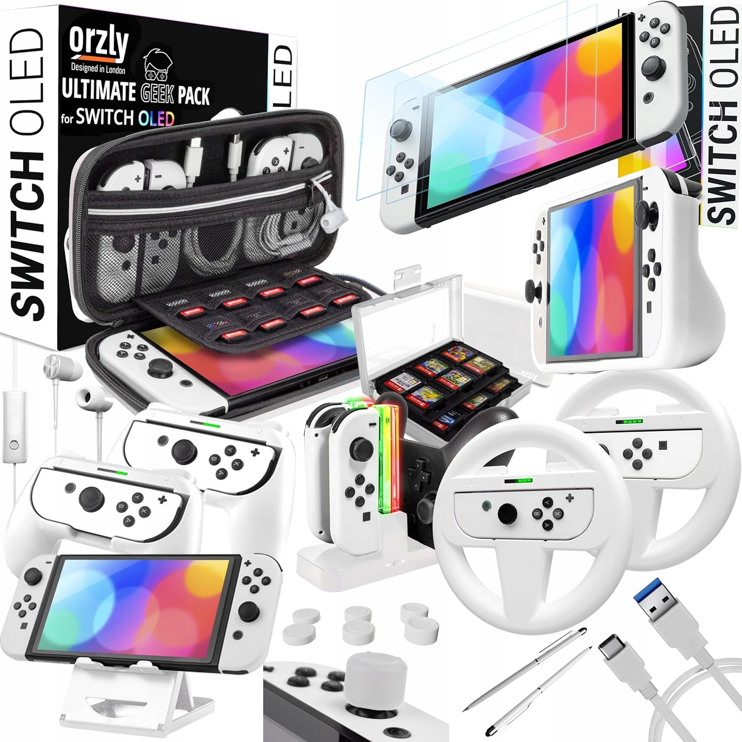 Orzly Akcesoria Do Nintendo Switch Orzly Geek Pack Biały R7.4
