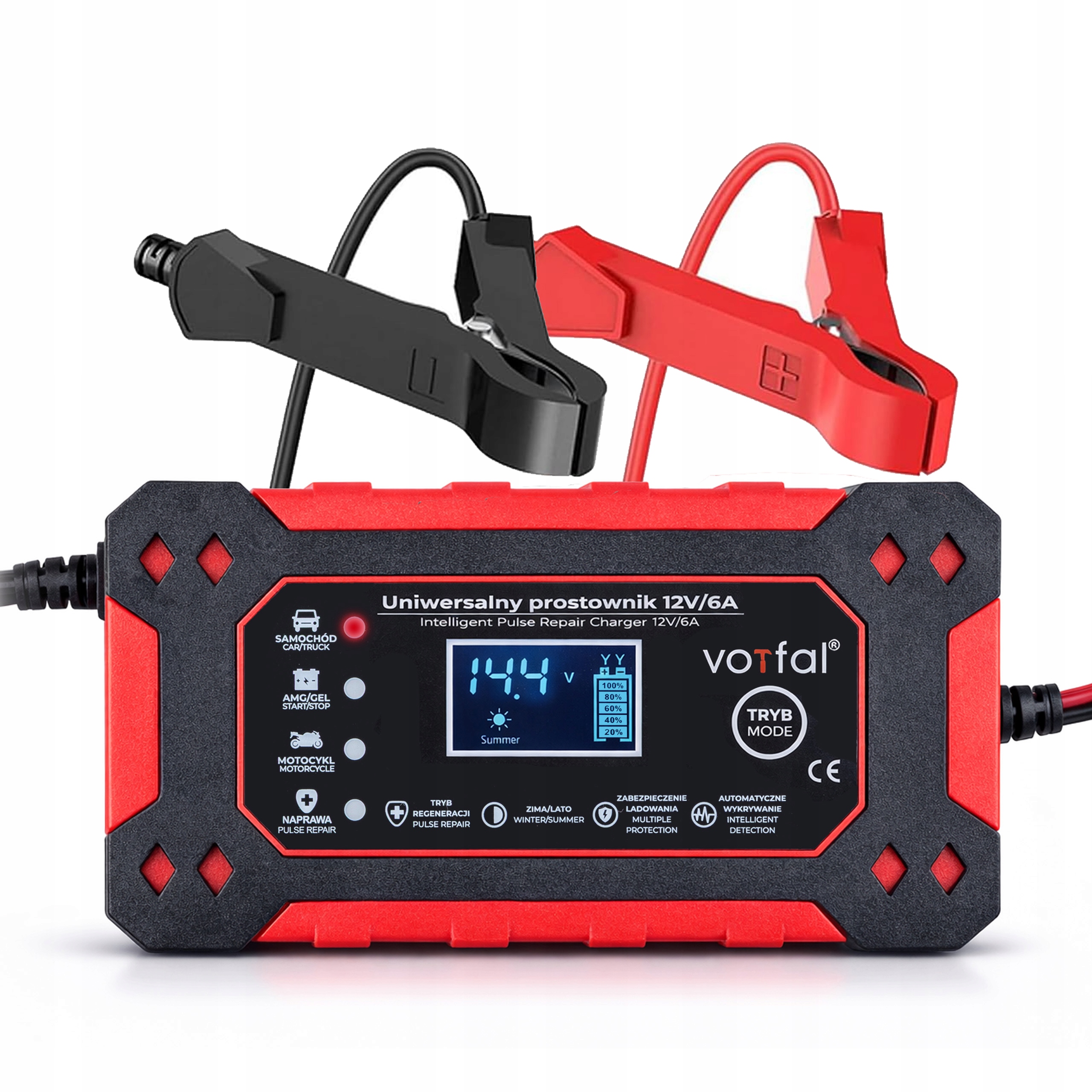 Automatyczny Inteligentny Prostownik Ładowarka Akumulatora LCD 12V 6A