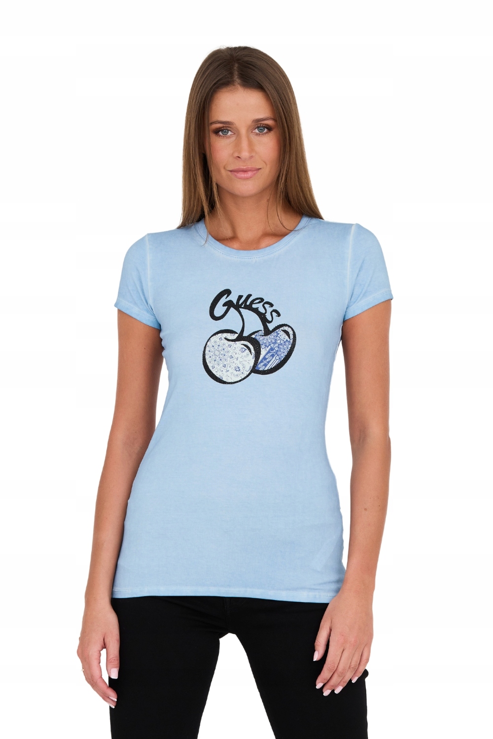 Guess Modré tričko s potiskem a zirkony Xs