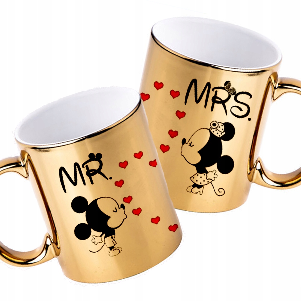 

Zestaw 2 Błyszczących Złotych Kubków Mr MRS+Gratis