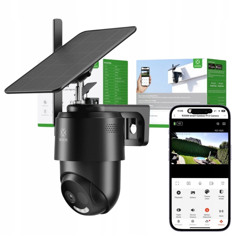 Kamera Obrotowa Zewnętrzna Ip Bezprzewodowa Solarna Na Kartę Sim Alarm Woox