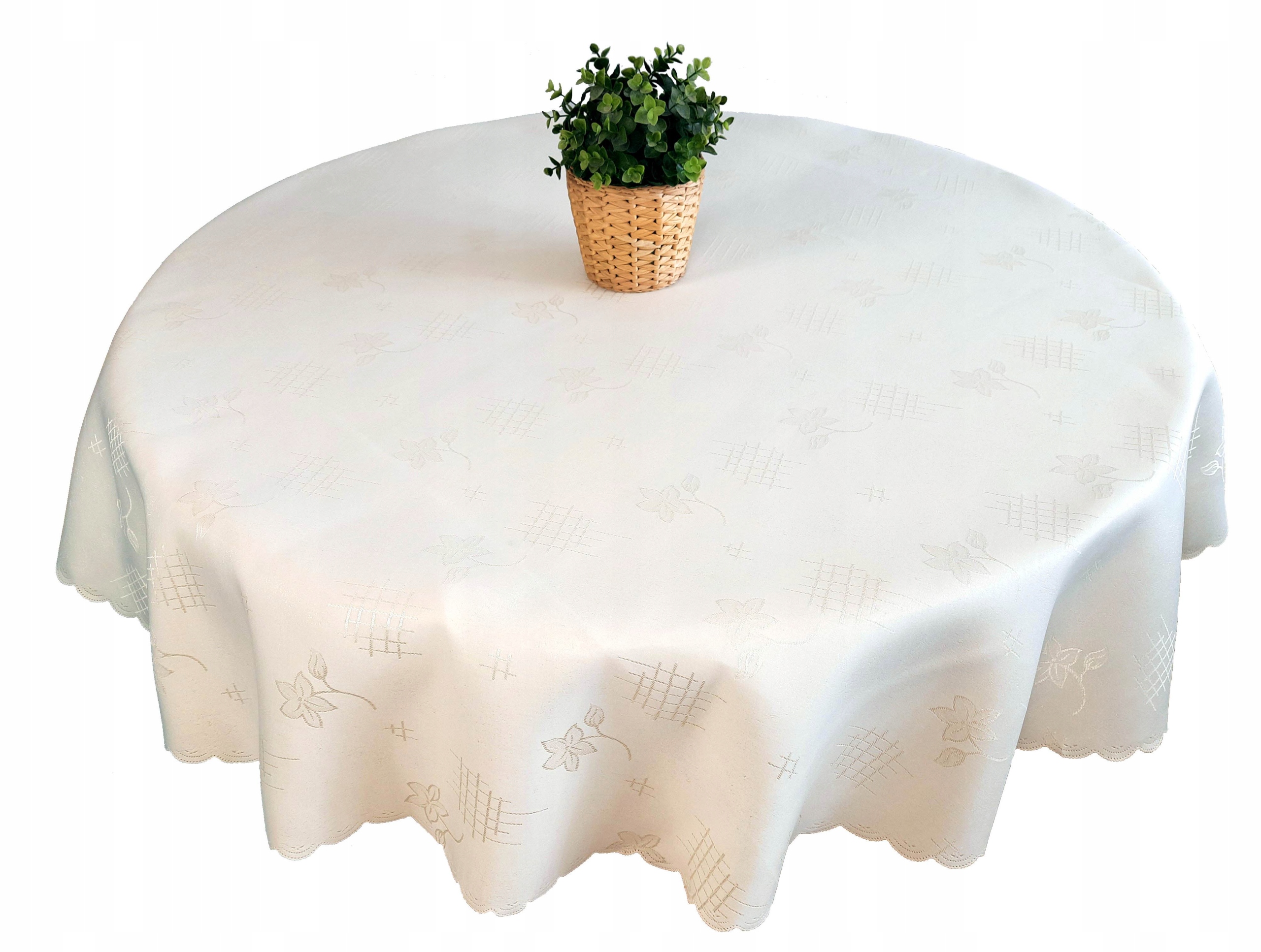 OBRUS Okrągły Plamoodporny Kremowy Śred 120