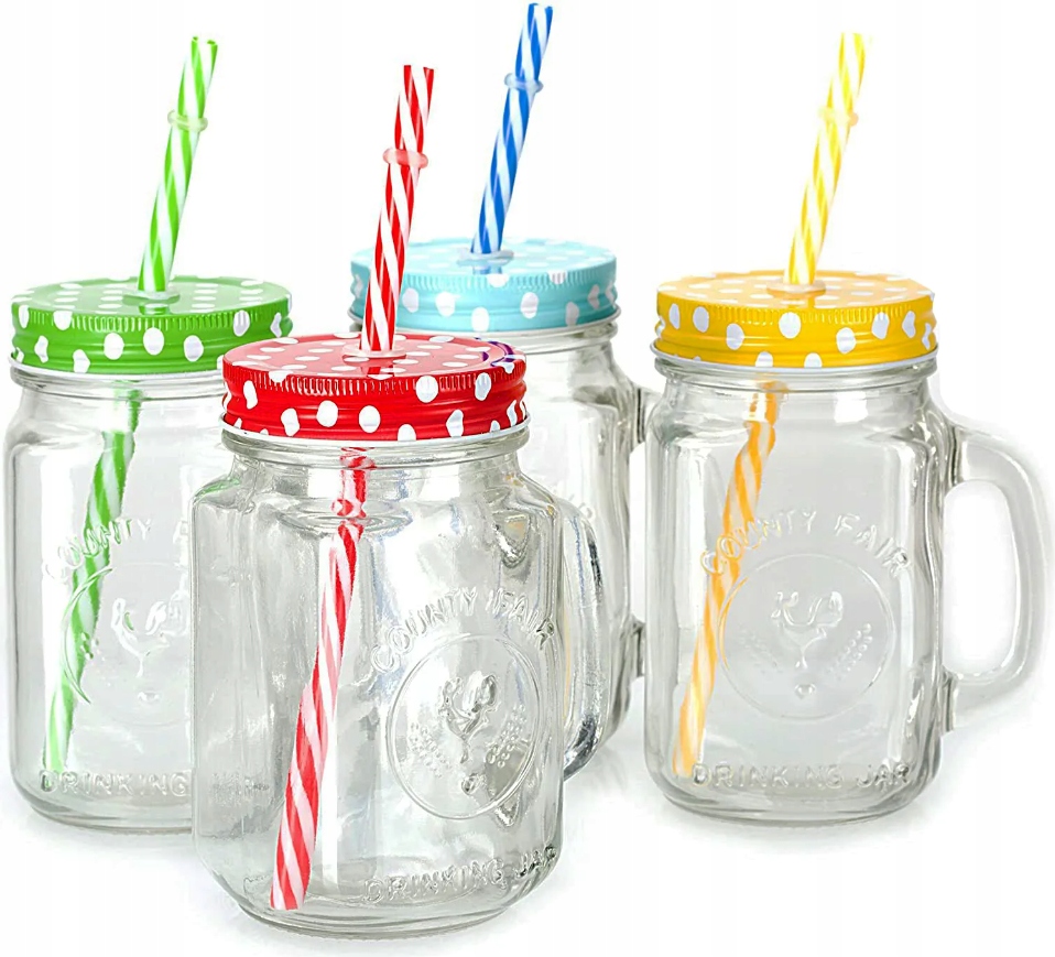 

Kubek Szklany Słoik Ze Słomką 450ML Zestaw 6 Sztuk