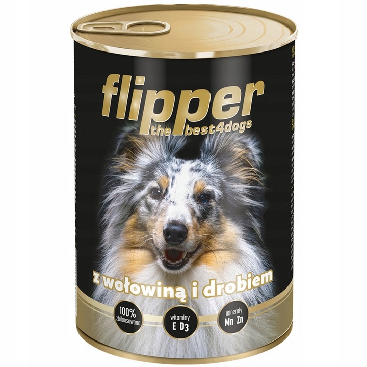 Flipper Hovězí a drůbeží maso 24x400 g Vlhké krmivo