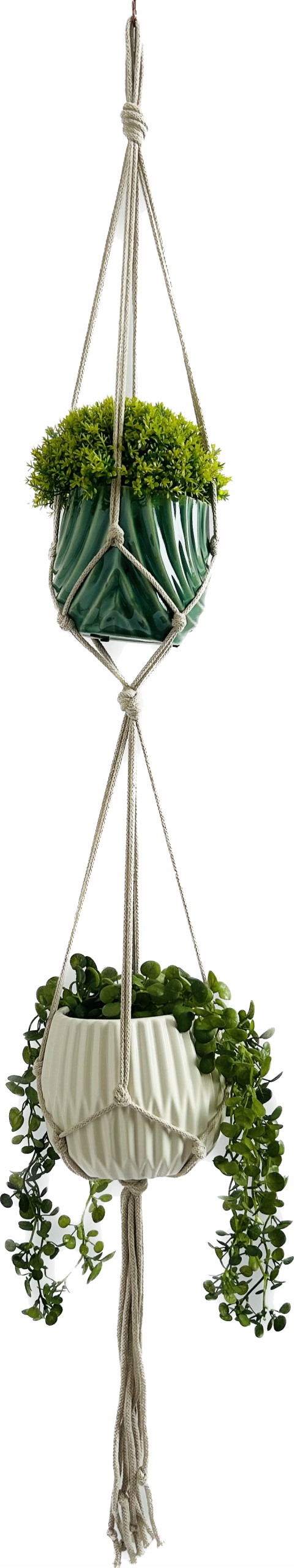 

Kwietnik ze sznurka podwójny na dwie doniczki beż