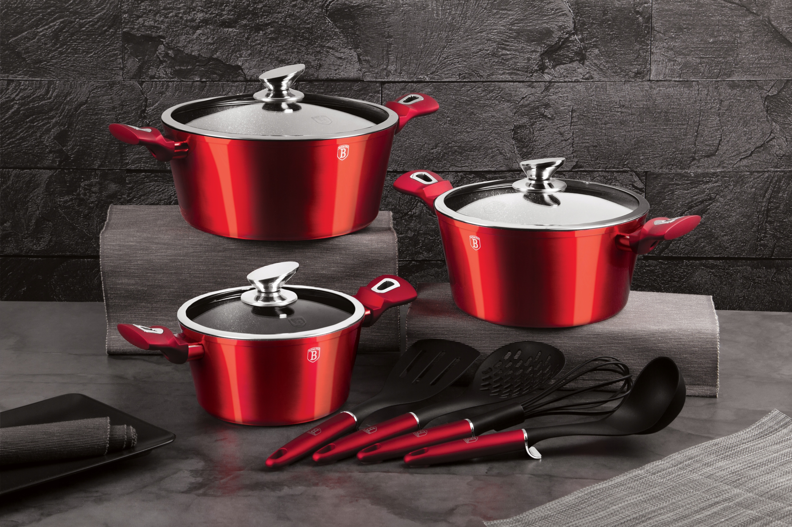 Zestaw garnków Berlinger Haus Metalic Burgundy 6el Linia Metalic Line Burgundy