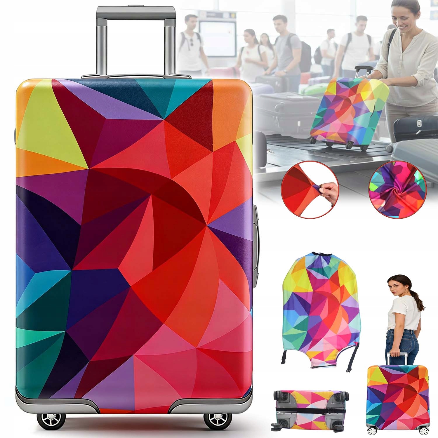 Pokrowiec Na Walizkę Podróżną Druk Regulowany Zamek Błyskawiczny 70X50X30CM