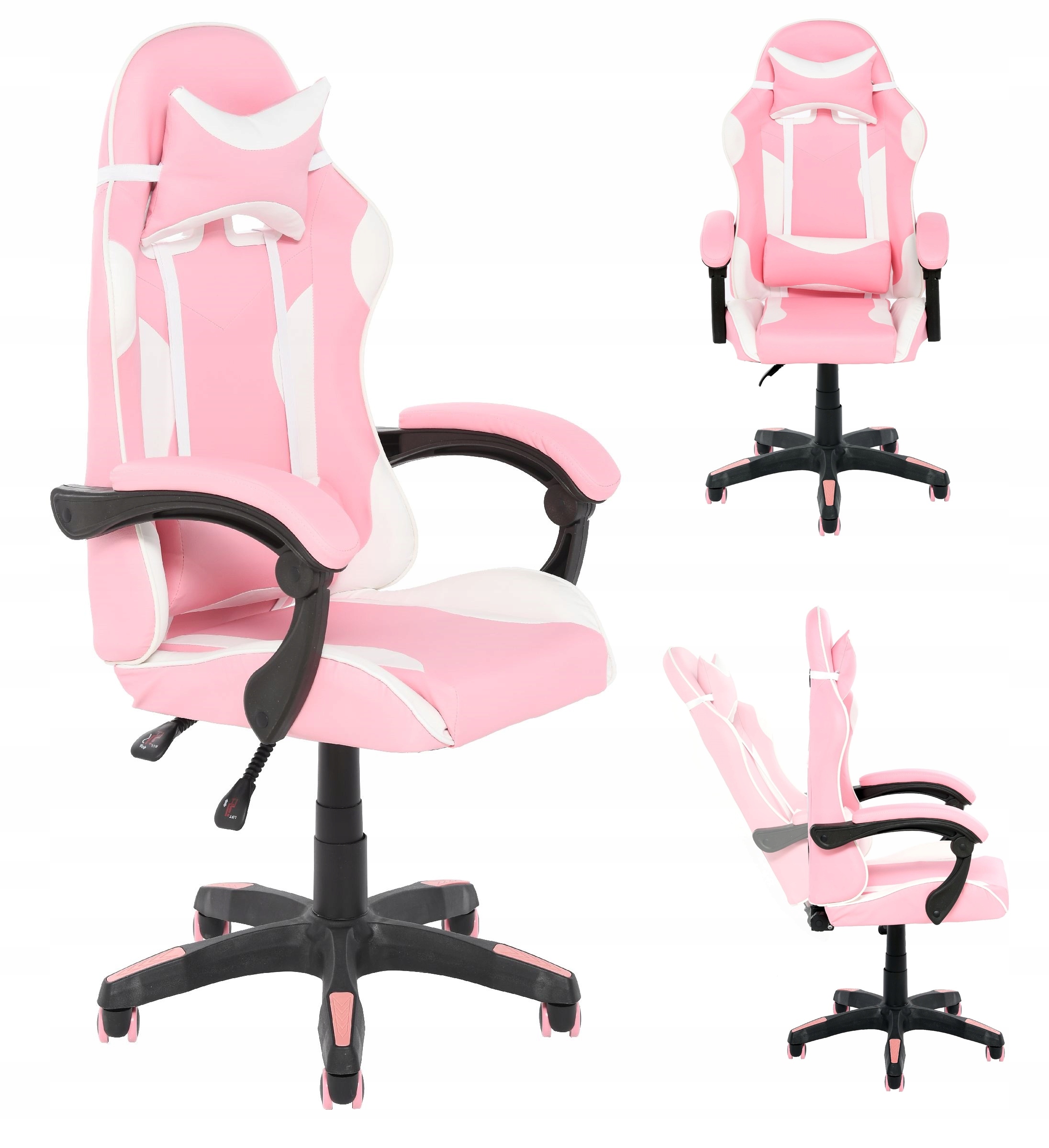 Fotel gamingowy ergonomiczny obrotowy różowo biały biurowy stylowy