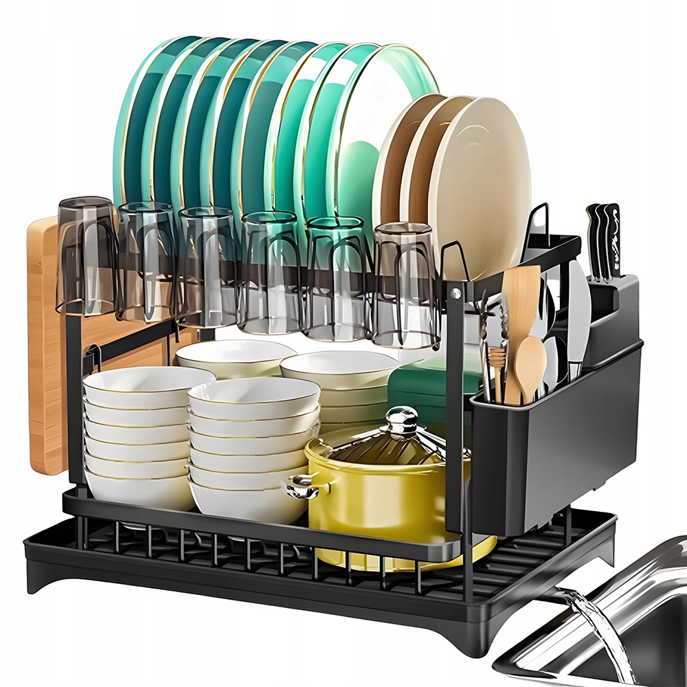 Dvouúrovňová odkapávač na nádobí Velká sušička s podnosem 42x32x30 cm