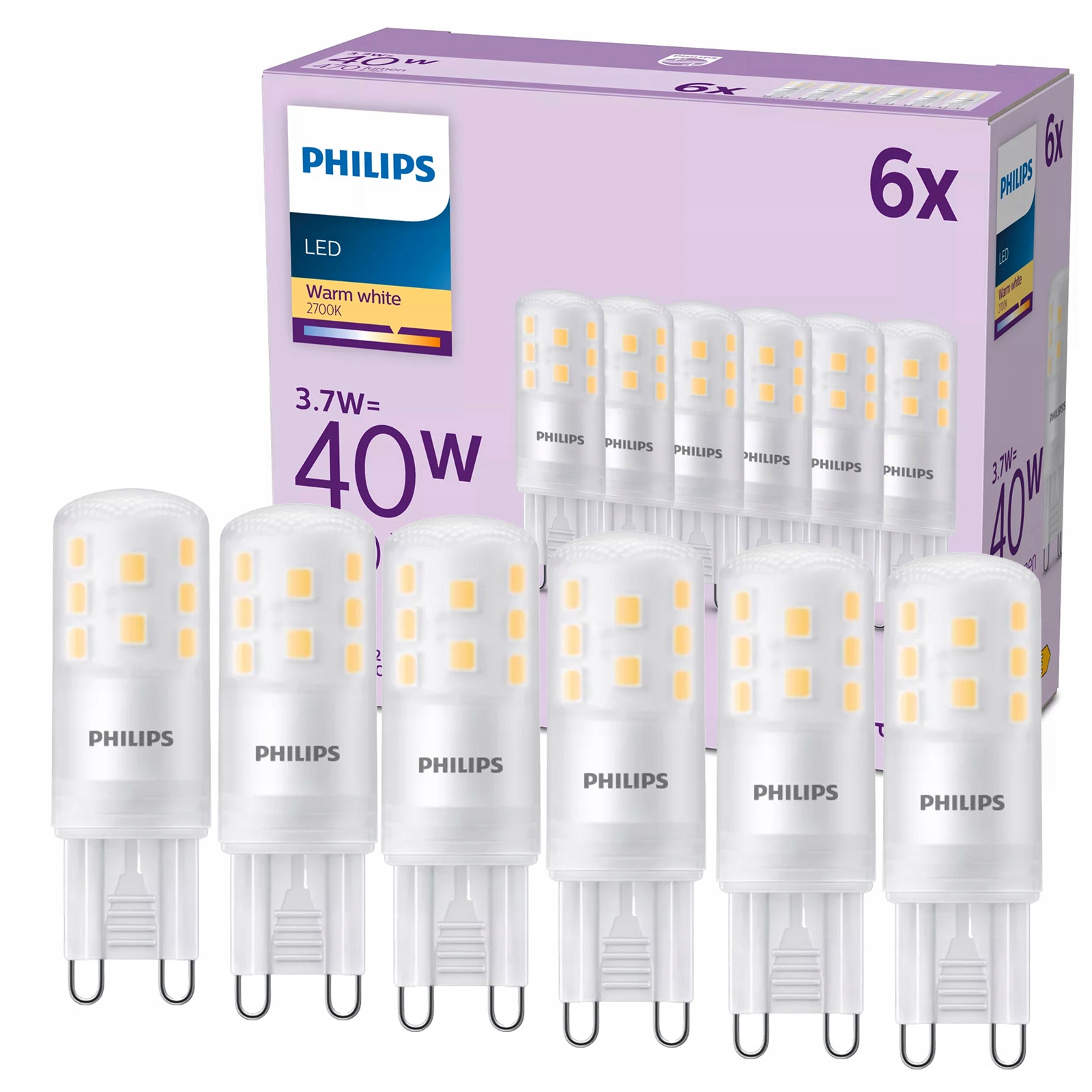 Żarówka Led G9 Kapsułka 3,7W 40W 470lm 2700K Ciepła Premium Philips 6 szt.