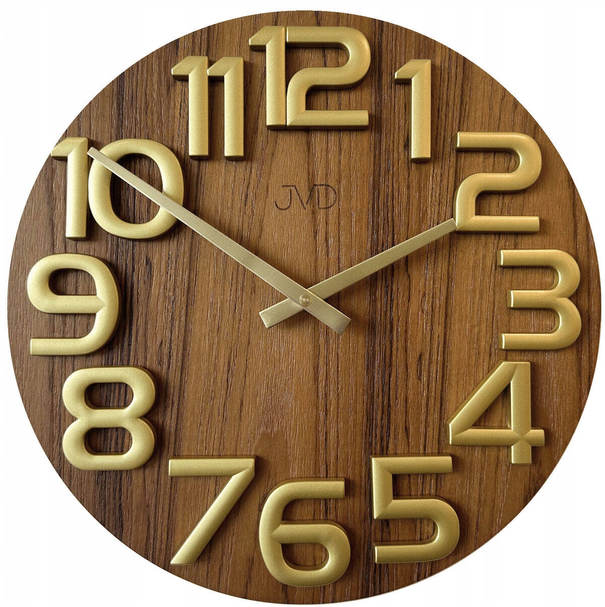 Efektné Drevené Okrúhle Hnedé Zlaté Nástenné Hodiny Jvd HT134.2 32 cm