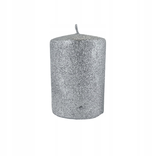 

Świeca Glamour Srebrna Brokat Walec Mały 10cm