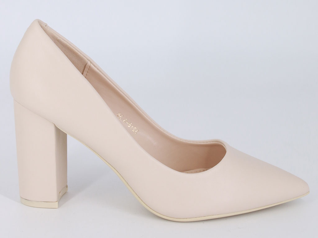 CZÓŁENKA NA OBCASIE SKÓRZANE BUTY NA SŁUPKU BEŻOWE DAMSKIE 39 Materiał zewnętrzny skóra ekologiczna