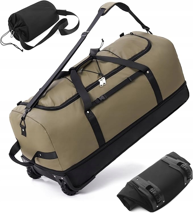 Torba podróżna 80cm 110 Litrów Kółka, U-zip, Bungee, Kolor Zielony Oliwkowy