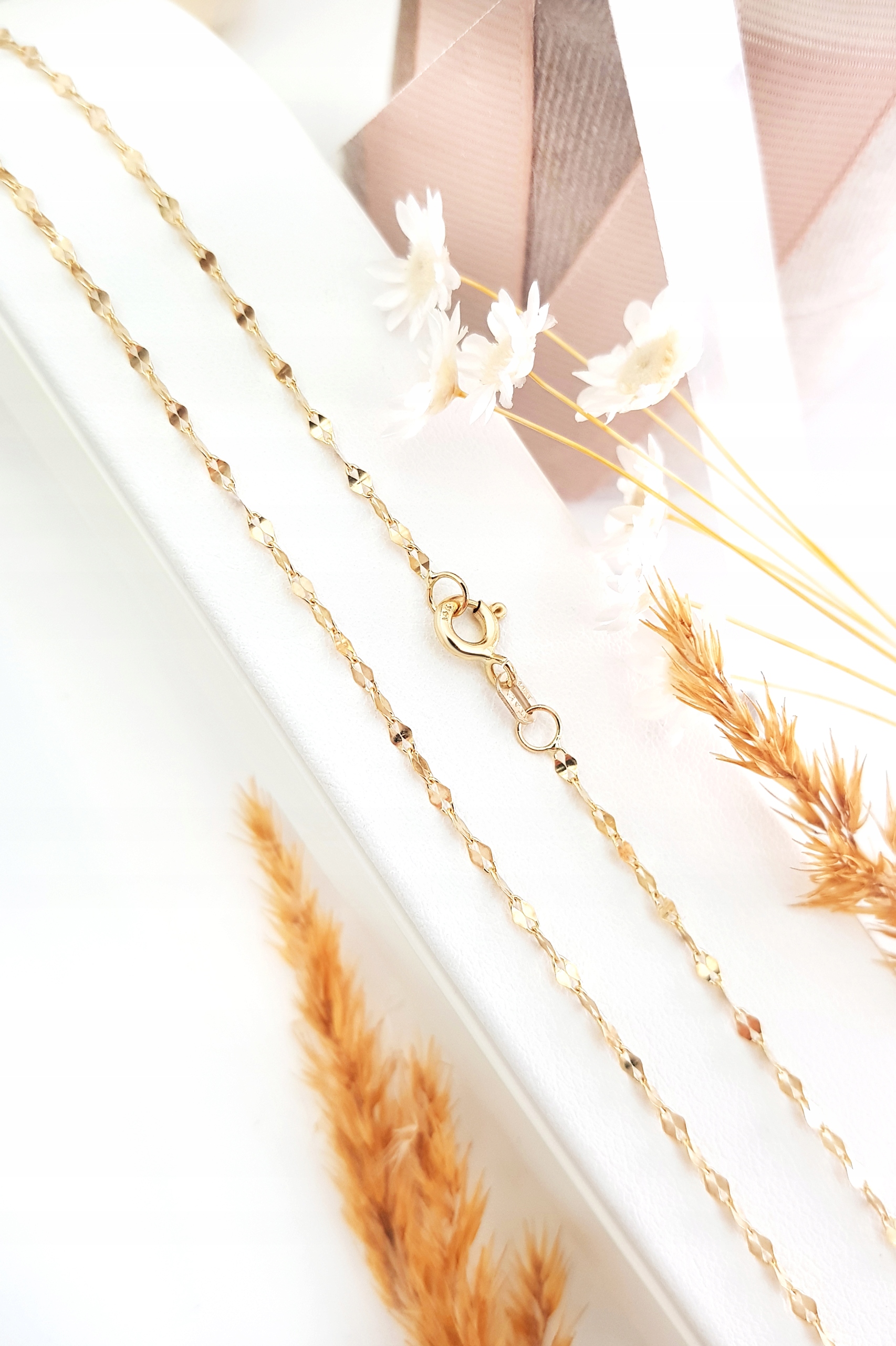 ZŁOTY ŁAŃCUSZEK DO ZAWIESZEK KRĘCONA KAWA 50 CM pr.585 Kolekcja 24 Karaty