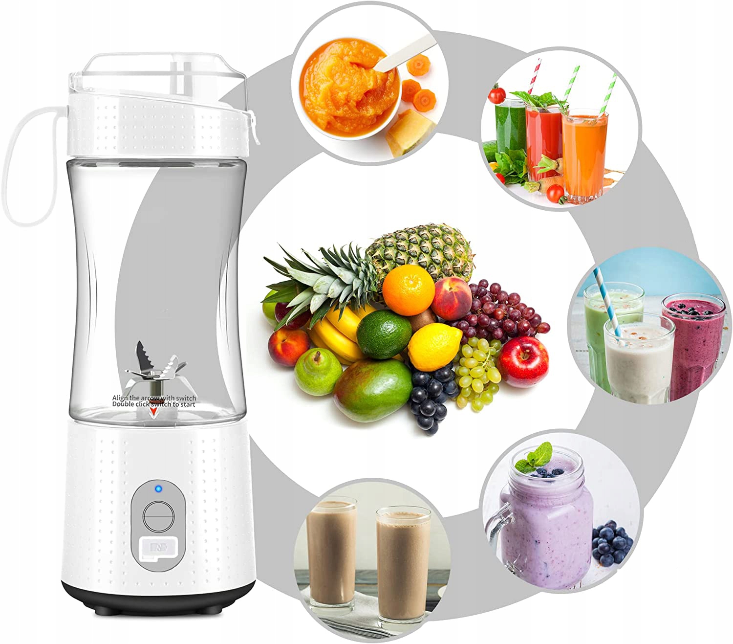 BLENDER PRZENOŚNA SOKOWIRÓWKA BEZPRZEWODOWA Pojemność kielicha 0.38 l