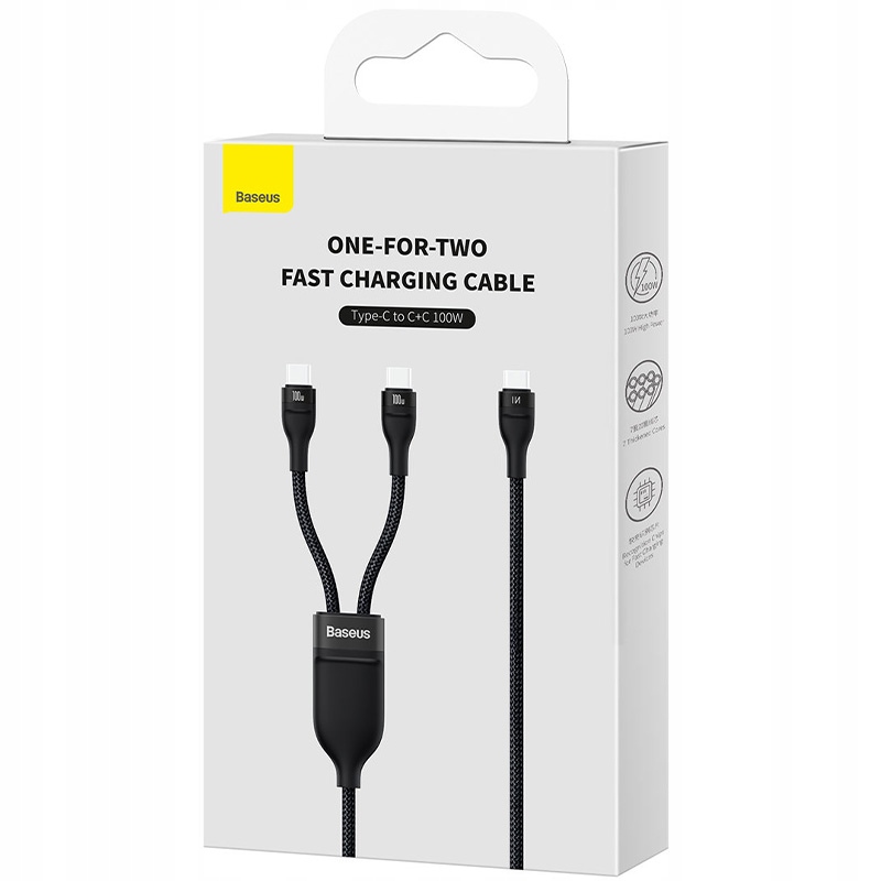 

Kabel 2w1 2x Usb-c 100W 1,5m przewód, Pd Baseus