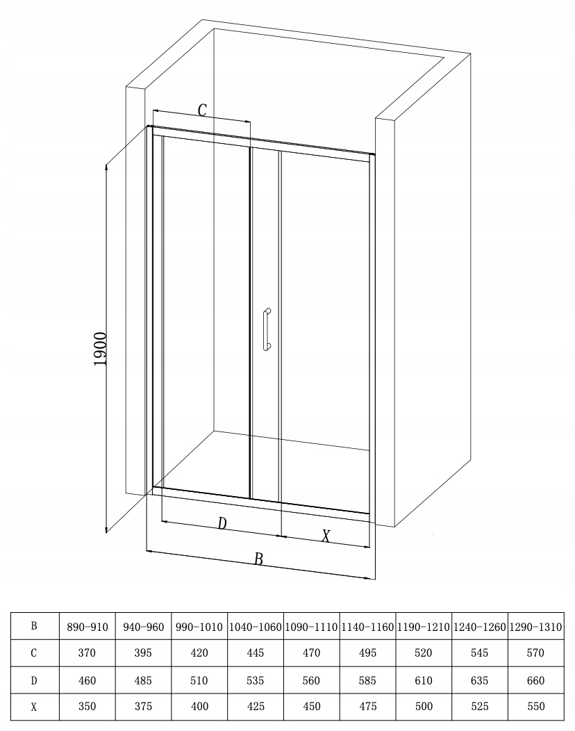 DRZWI PRYSZNICOWE WNĘKOWE PRZESUWNE 120CM CHROM KABINA WALK-IN SZYBA Kod producenta DRZWI DO WNĘKI CHROM SEV-SW-E02T120C