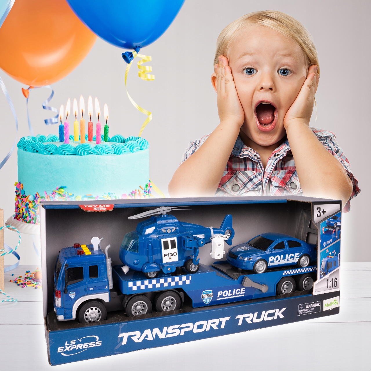 LAWETA POLICYJNA 1:16 ŚWIATŁO DŹWIĘK RUCHOME ELEMENTY HELIKOPTER AUTO Efekty dźwiękowe ruchowe świetlne