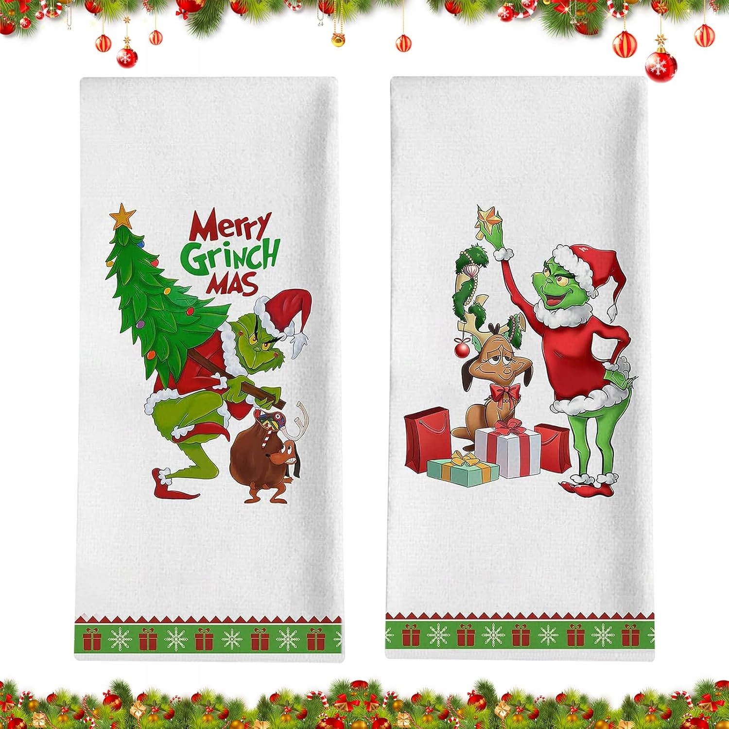 Vánoční Utěrky Kuchyňské Utěrky Vzor Grinch, Sada 2 Kusů
