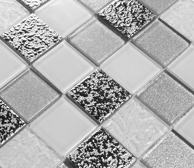 Mozaika szklana srebrna biała SILVER STONE, płytka Typ mozaika