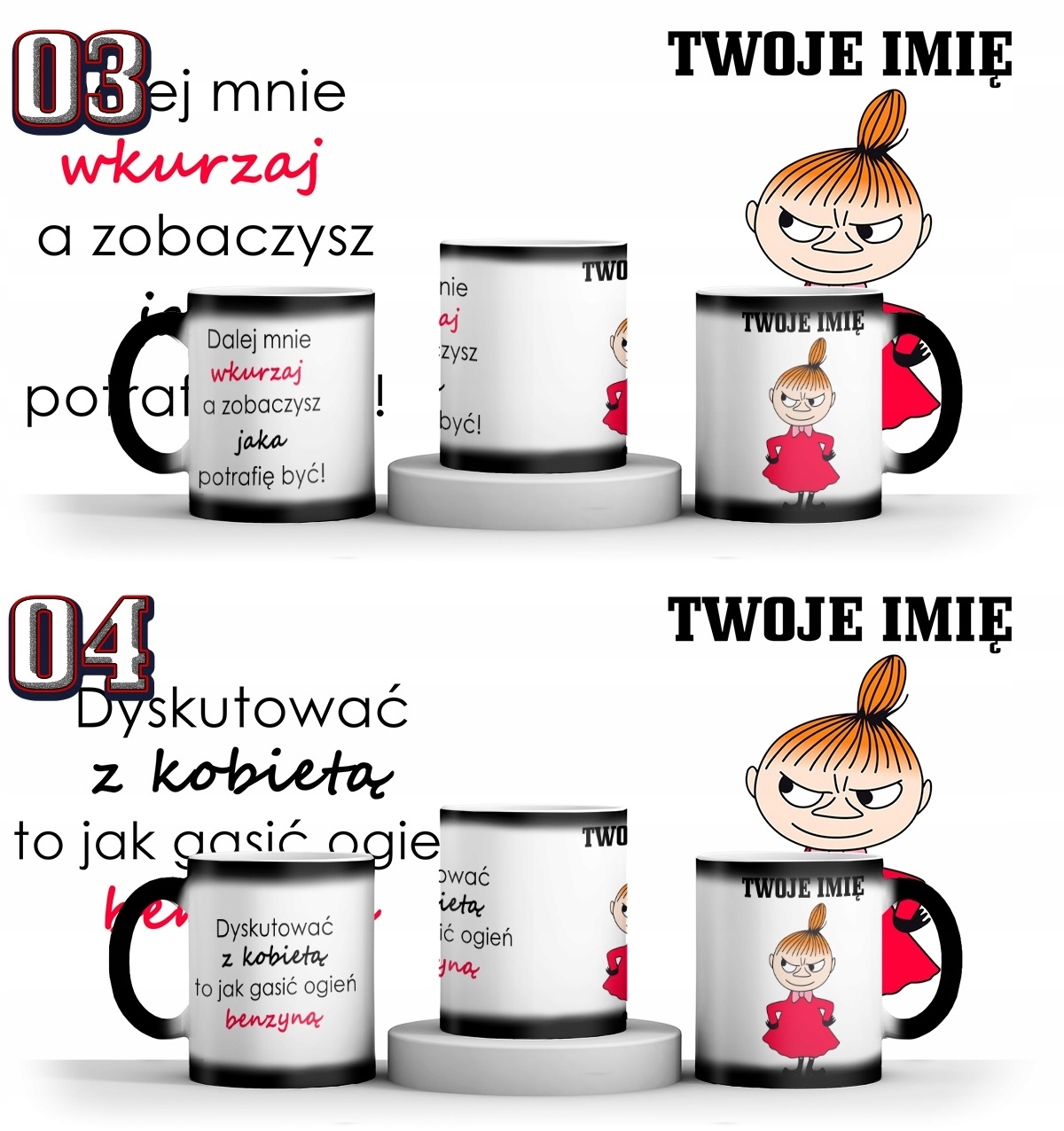 MAGICZNY KUBEK MAŁA MI + IMIE + KARTONIK Informacje dodatkowe Kubek zmieniający kolor możliwość mycia w zmywarce Własny napis