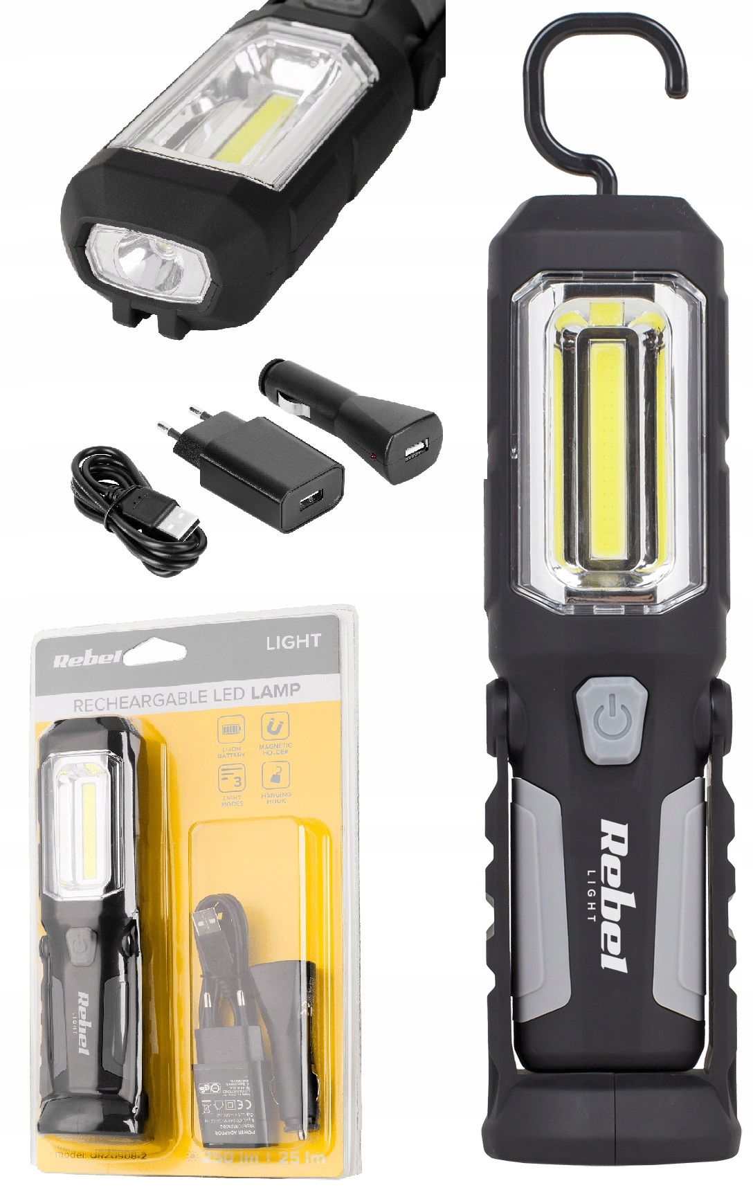 

Latarka Lampa Warsztatowa Led Cob Aku 250 LM Rebel