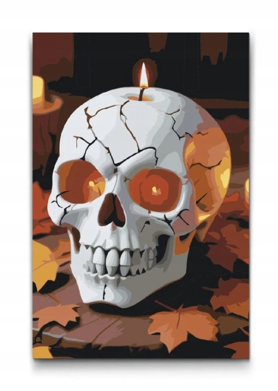 Malování Podle Čísel Halloween portrét svíčky Lebka Kosti Podzim 40x60cm