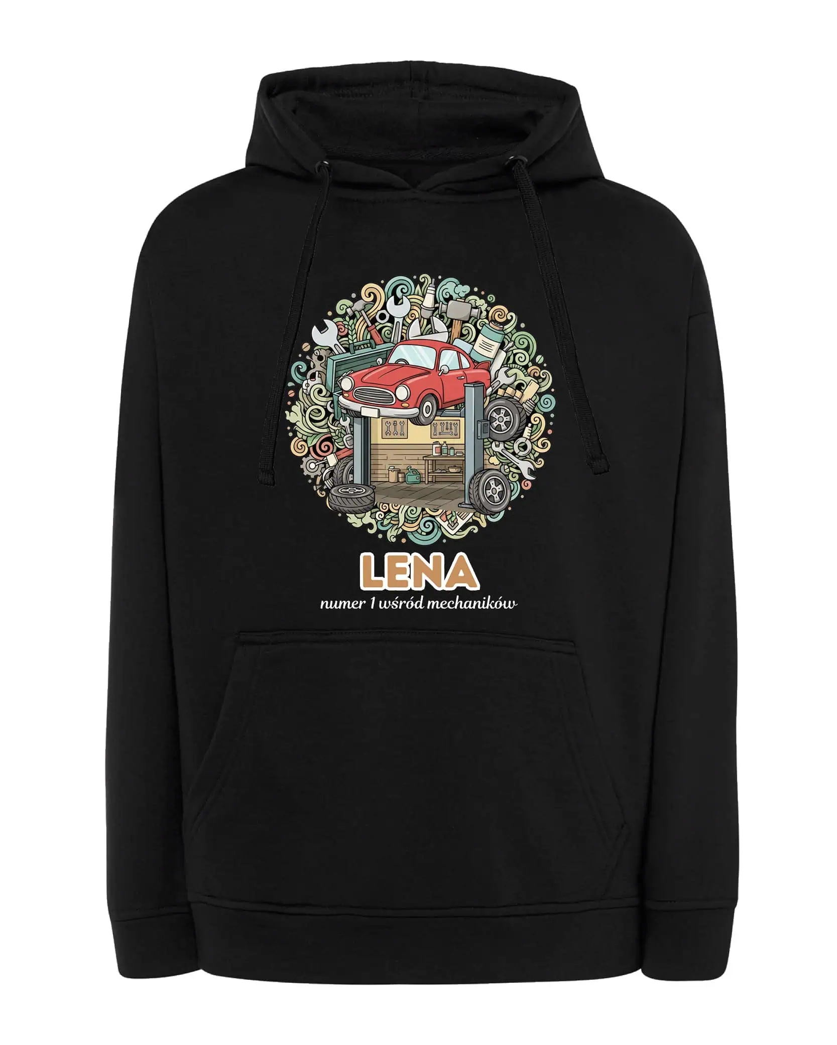 Mikina s kapucí Mechanik Personalizovaná Ilustrační Černá XL