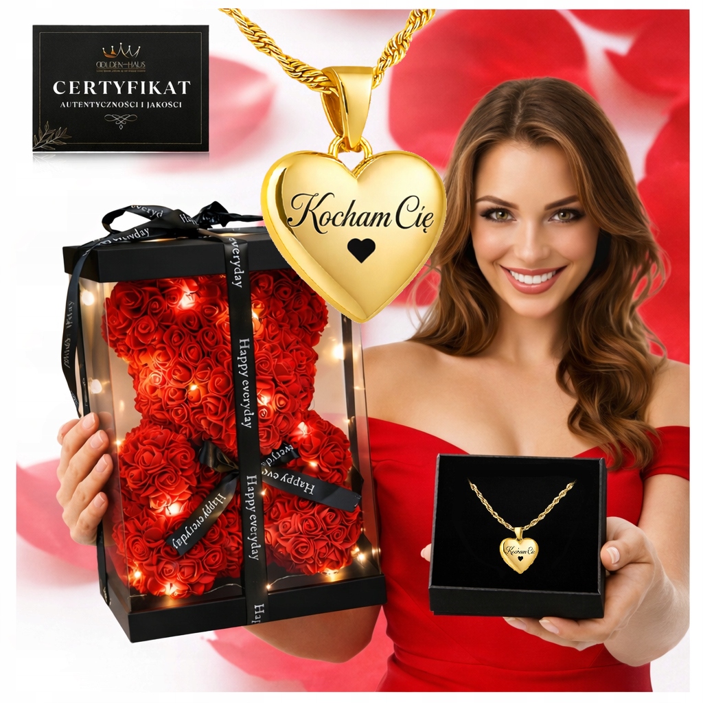 Dárková Sada Led Medvídek Z Růží Náhrdelník S Gravírováním „miluji Tě“ Dárek