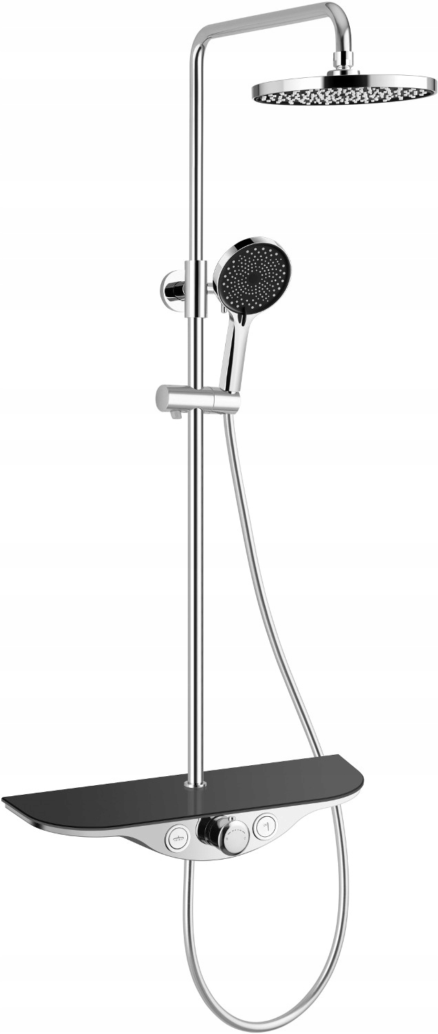 Mexen Exxo sprchový set s dažďovou sprchou a batériou, Chróm/Čierny