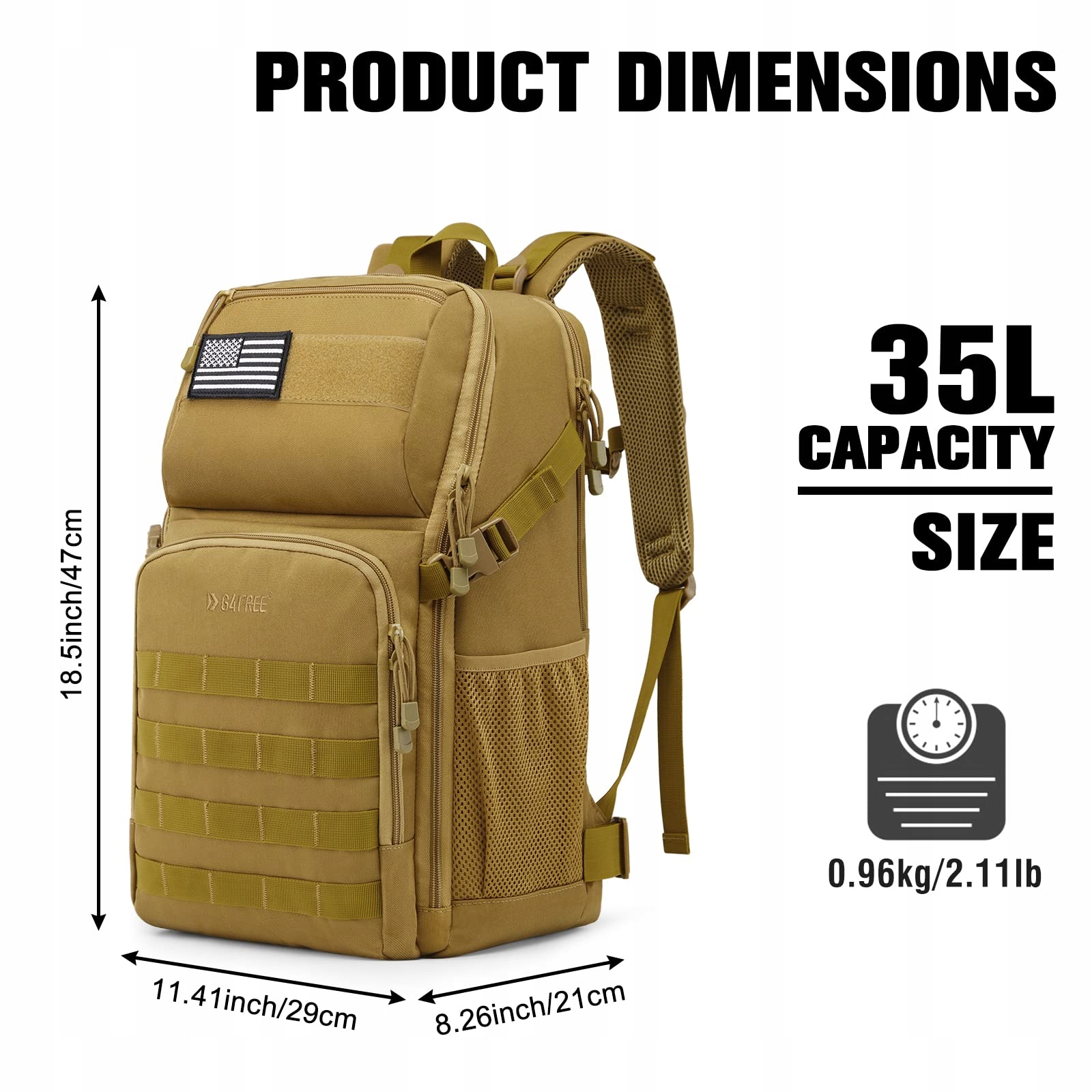 G4FREE Plecak Taktyczny 35L Wojskowy Molle Na Wędrówki Camping Trekking — miniatura 4