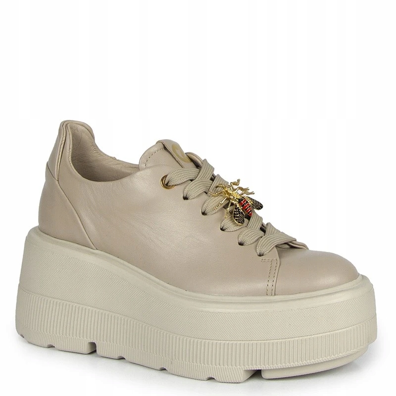 Carinii B9589 Kožené Tenisky S Ozdobou, Béžové 39