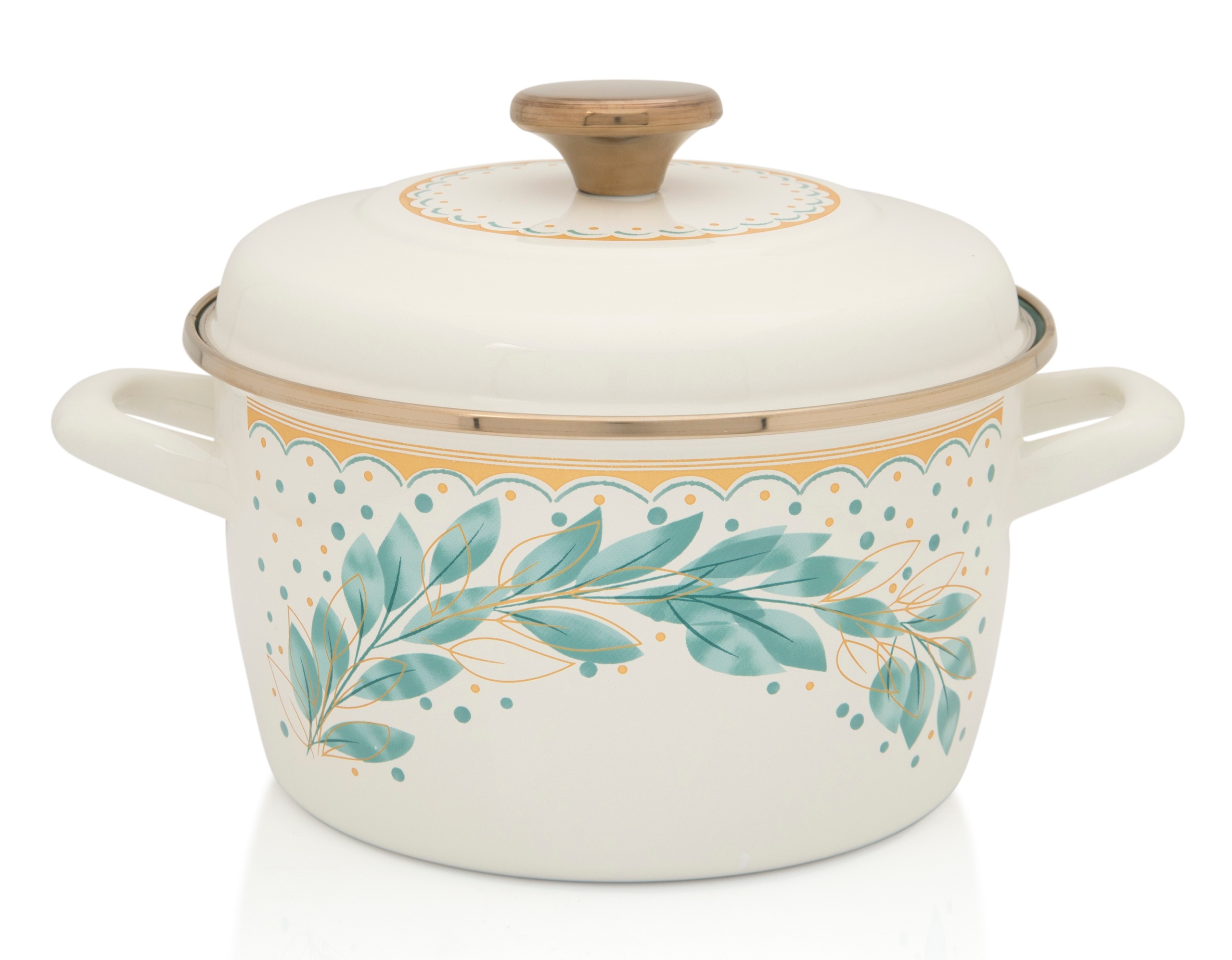 Garnek emaliowany z pokrywką, 20 cm 3.5L, jasnokremowy, Green Line