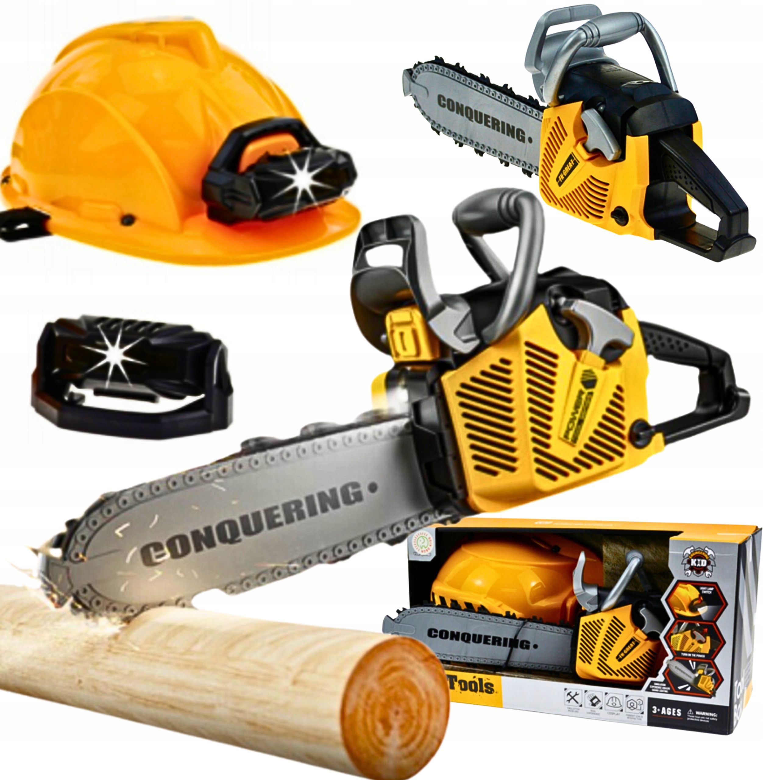 Duża Piła Łańcuchowa spalinowa dzieci ruchomy łańcuch Kask Latarka LED