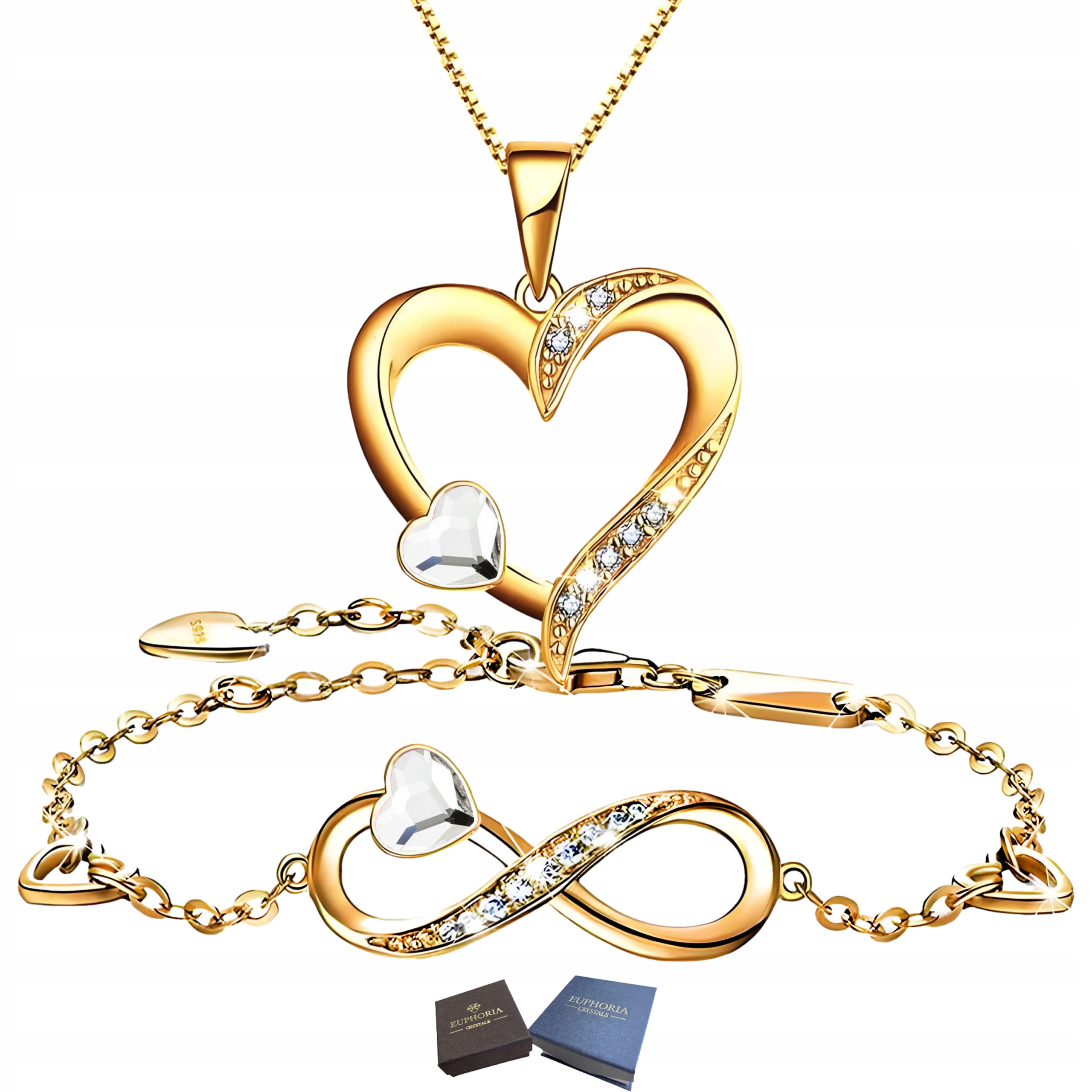 Zlatý komplet Náramek a náhrdelník s přívěskem Srdce Stříbro 925 Dámský