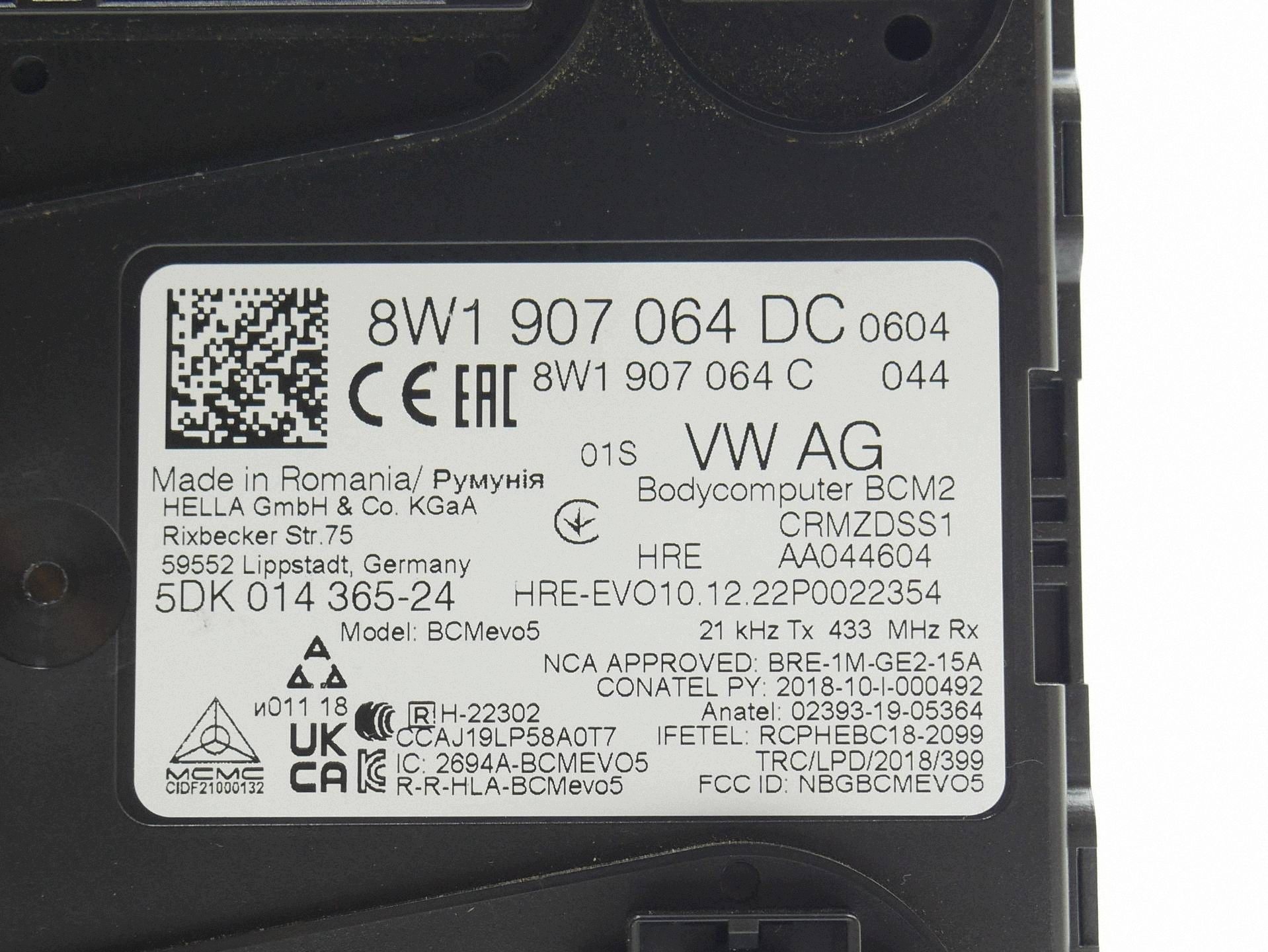 comfort control unit 8W1907064DC AUDI A4 B9