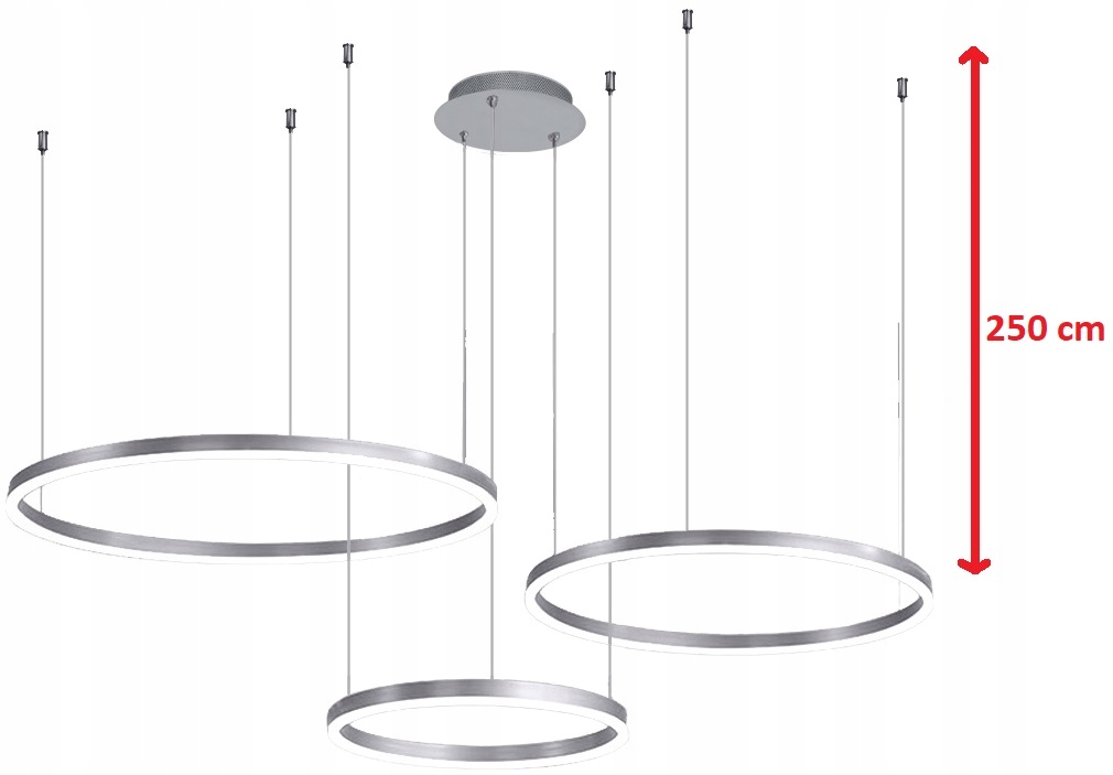 Lampa Led Ring Lampa Wisząca 80/60/40CM Chrom Żyrandol Plafon Pilot