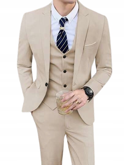 Shein Béžový Klasický Pánský Oblek S Elegantní Vestou XL 1JE