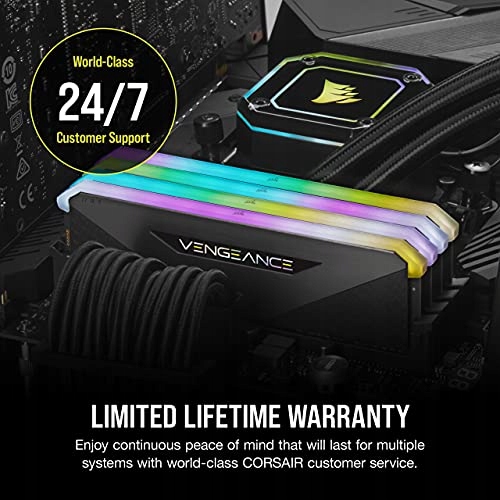 CORSAIR DDR4, 3200MHz 32GB 2x16GB Dimm, 16-20-20-38, XMP 2.0, Vengeance RGB RT Heatspreader, RGB LED, Black PCB, 1.35V, for AMD Ryzen — 10