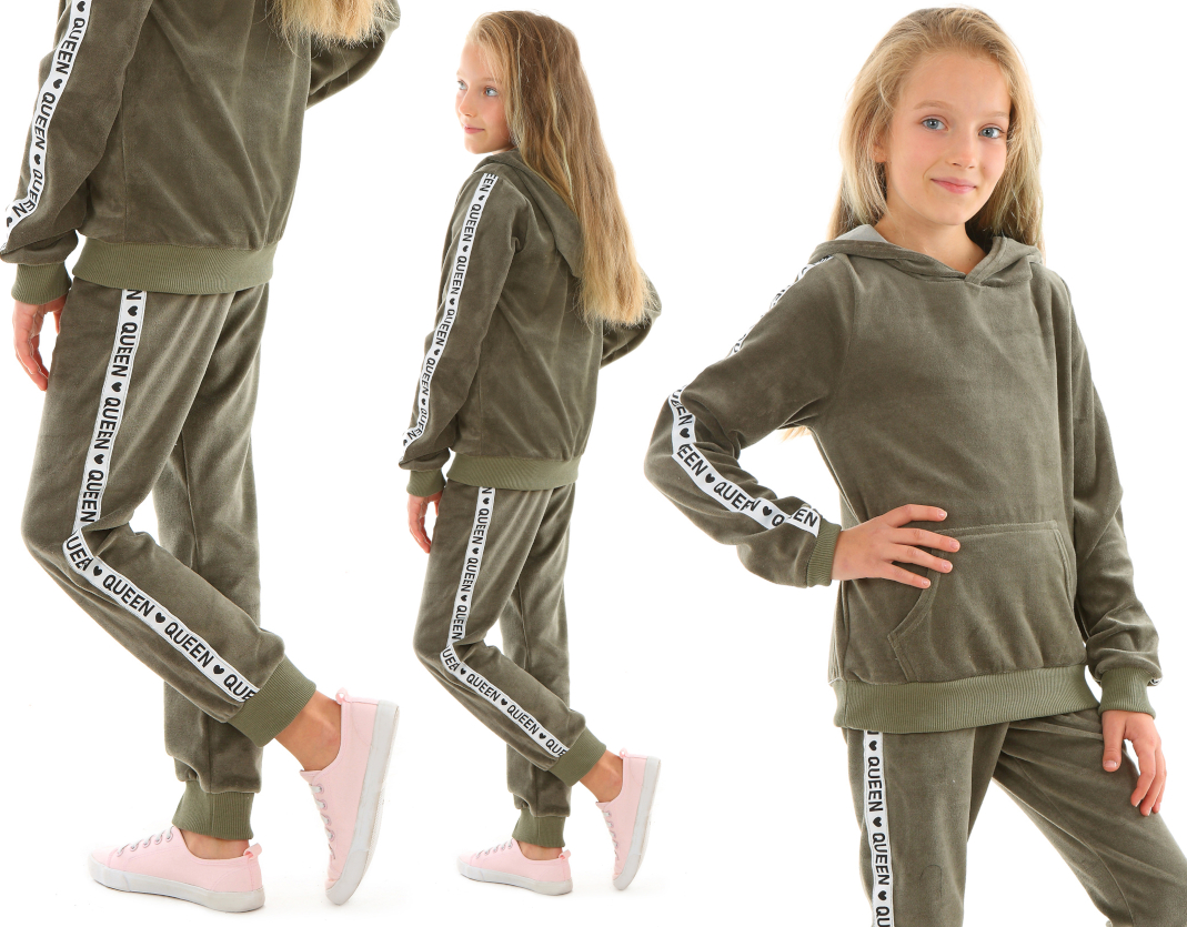 

Welurowy komplet, spodnie z bluzą - 122 Khaki