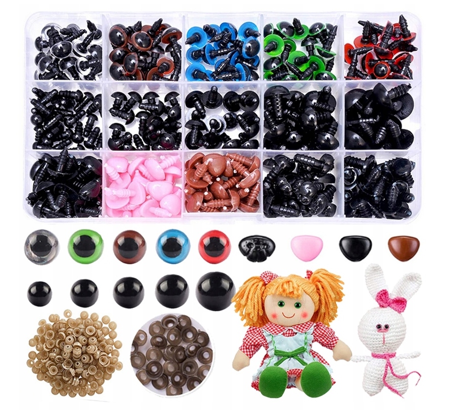 OCZY DO MASKOTEK BEZPIECZNE OCZKA NOSKI NOSY KOLOROWE NA SZYDEŁKU 560szt