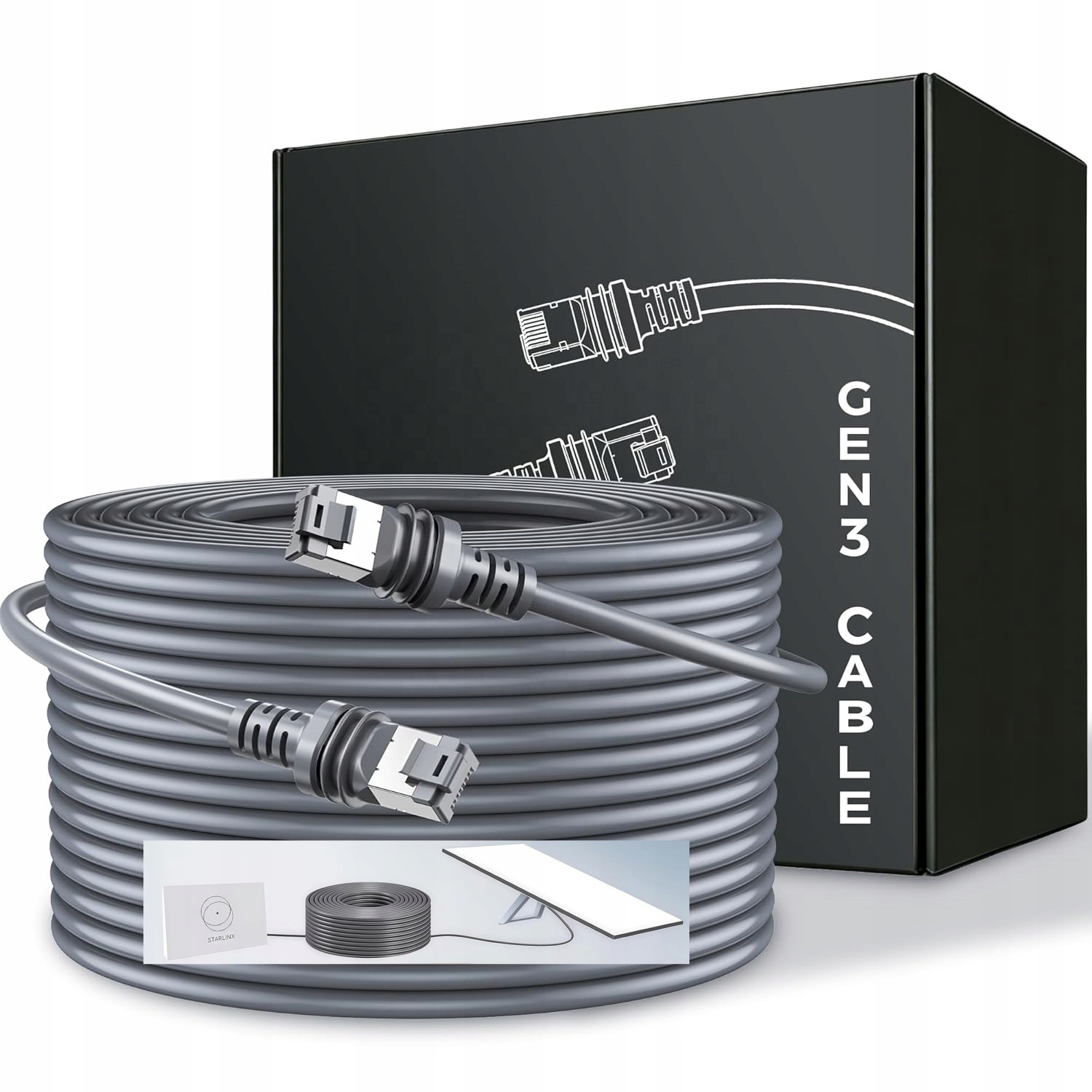 Ethernetový kabel Starlink V3 Gen3 Cat6 1200 Mbps satelitní kabel 23 m