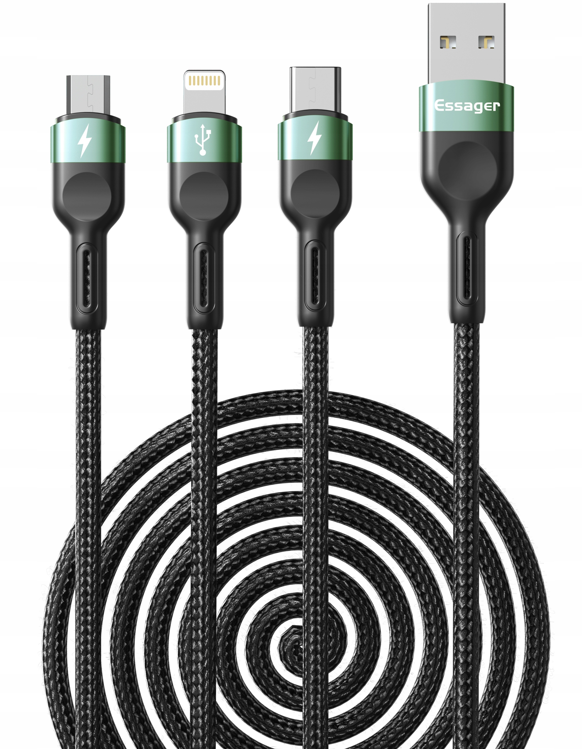 ESSAGER kabel USB 3w1 MICRO TYP-C LIGHTNING 3A Konstrukcja oplot