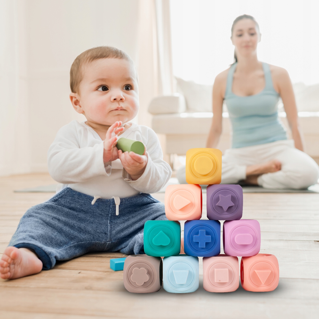 BAREVNÉ MĚKKÉ SENSORY BLOCKS 10 KS Výška výrobku 6 cm